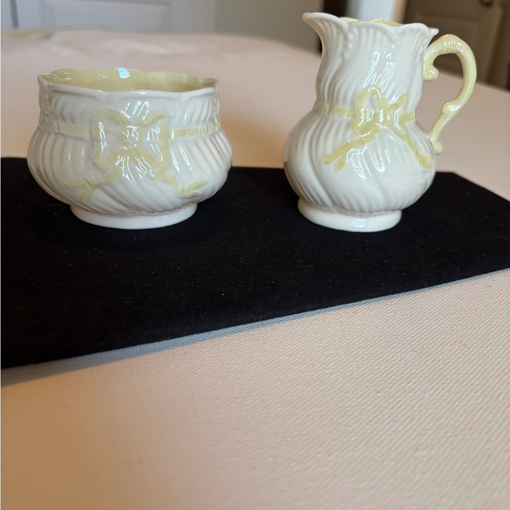 Elegant Belleek Sugar Bowl and Creamer  Set